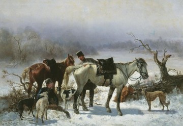  chevals - chasser les Chevaux et Chiens en hiver